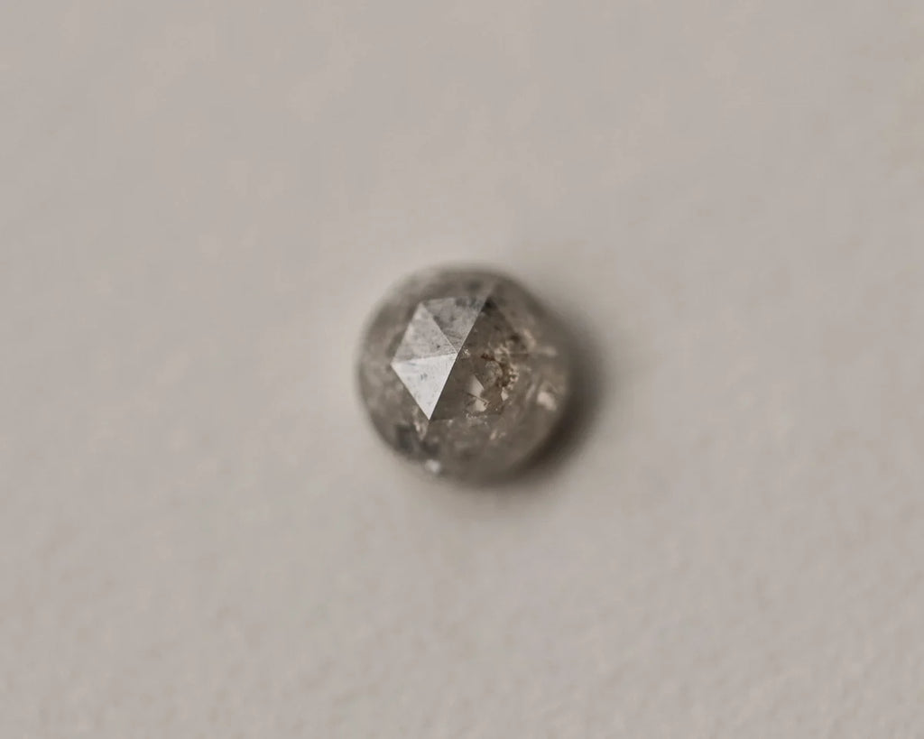 Detailed view of pale grey rose-cut diamond