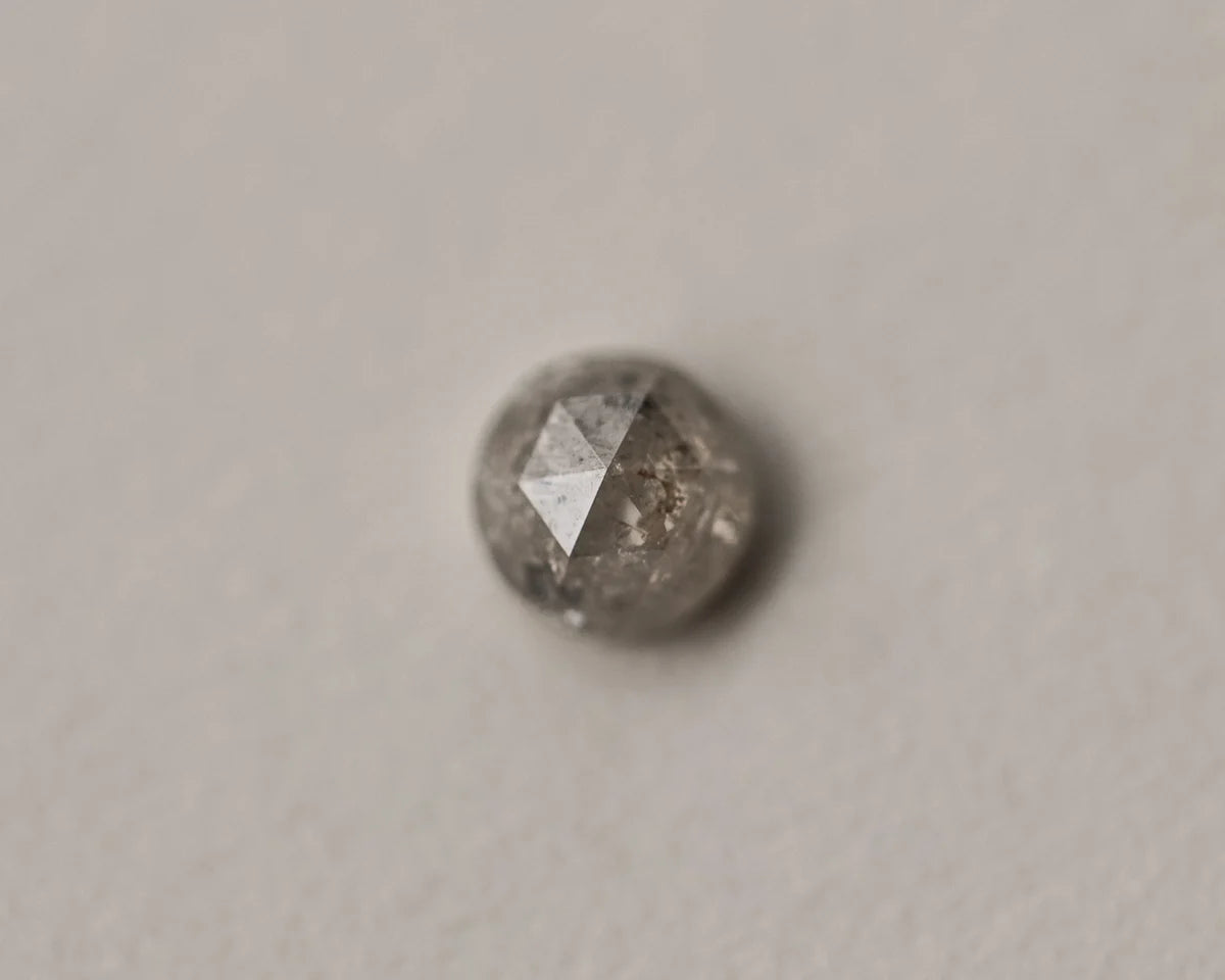 Detailed view of pale grey rose-cut diamond