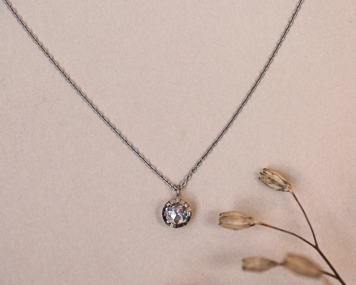 vintage style diamond necklace platinum rose cut pendant