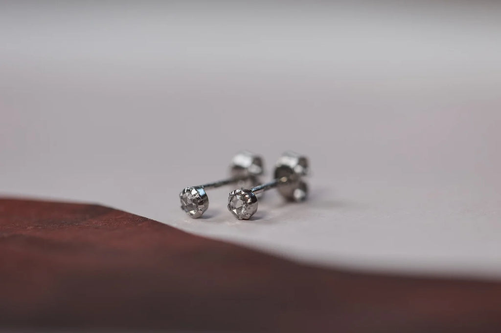 platinum diamond stud earrings rose cut 3mm minimalist studs