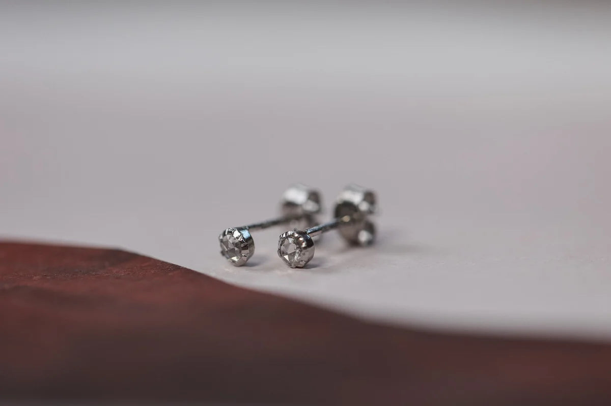 platinum diamond stud earrings rose cut 3mm minimalist studs
