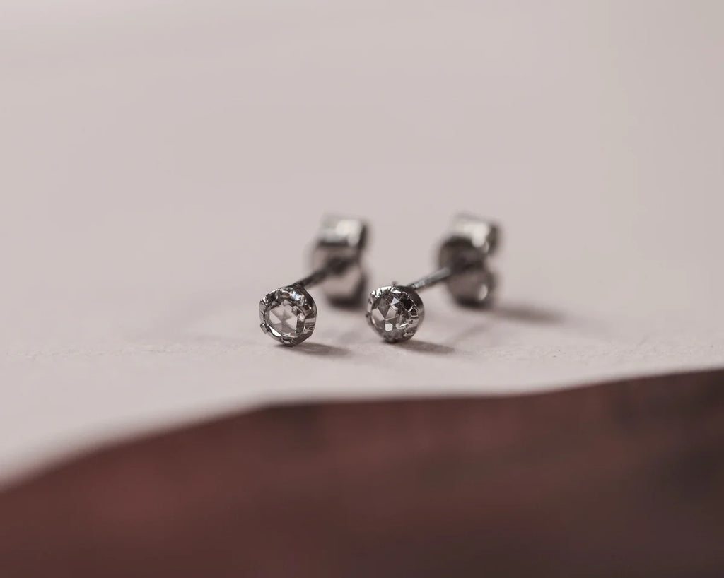 intage style setting rose cut diamond studs platinum