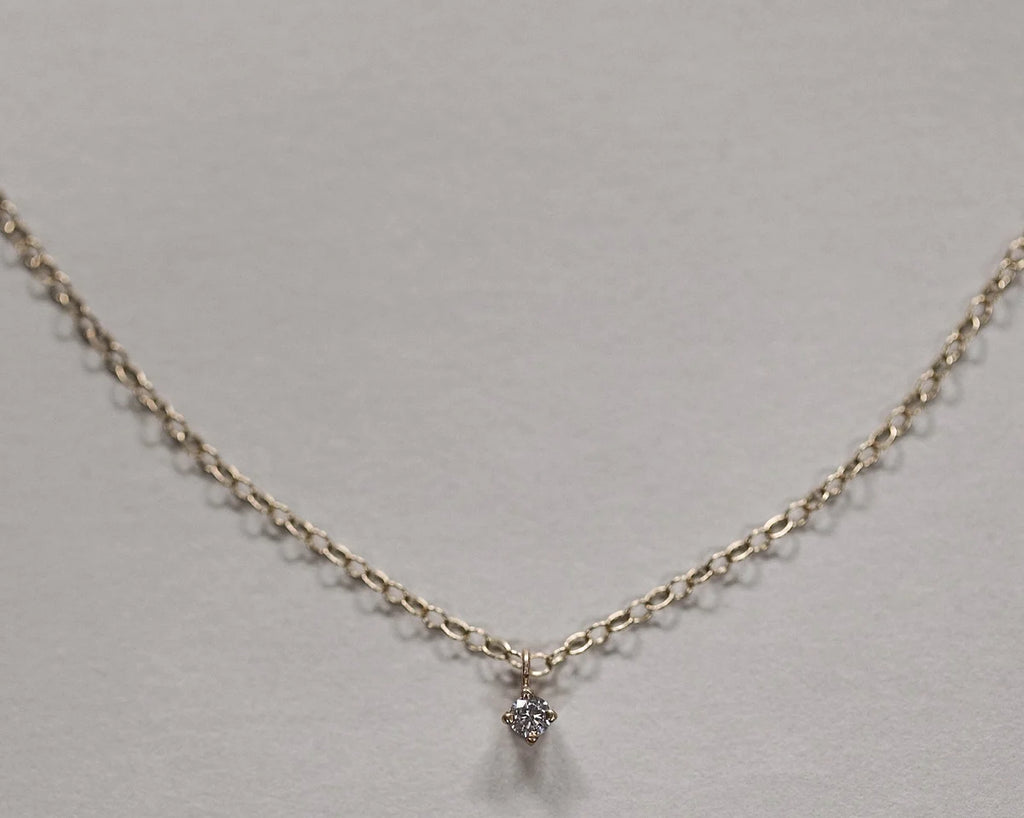 white diamond necklace 2.5mm 9ct gold pendant fine chain handmade London