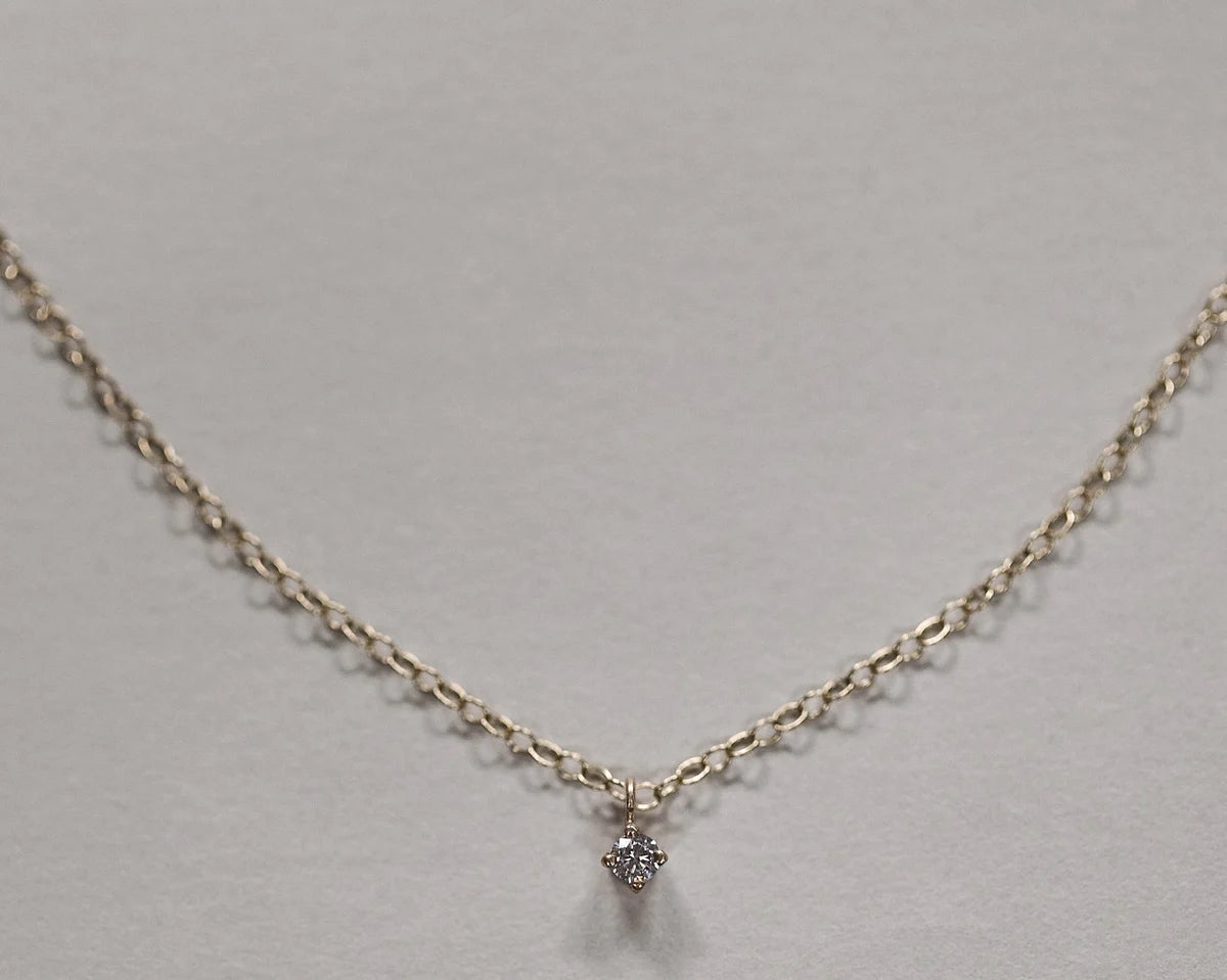 white diamond necklace 2.5mm 9ct gold pendant fine chain handmade London