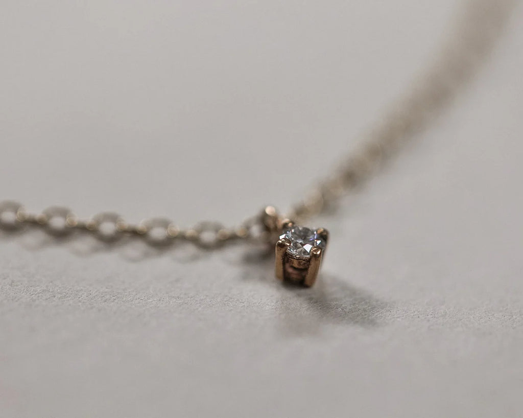 2.5mm white diamond detail gold necklace pendant