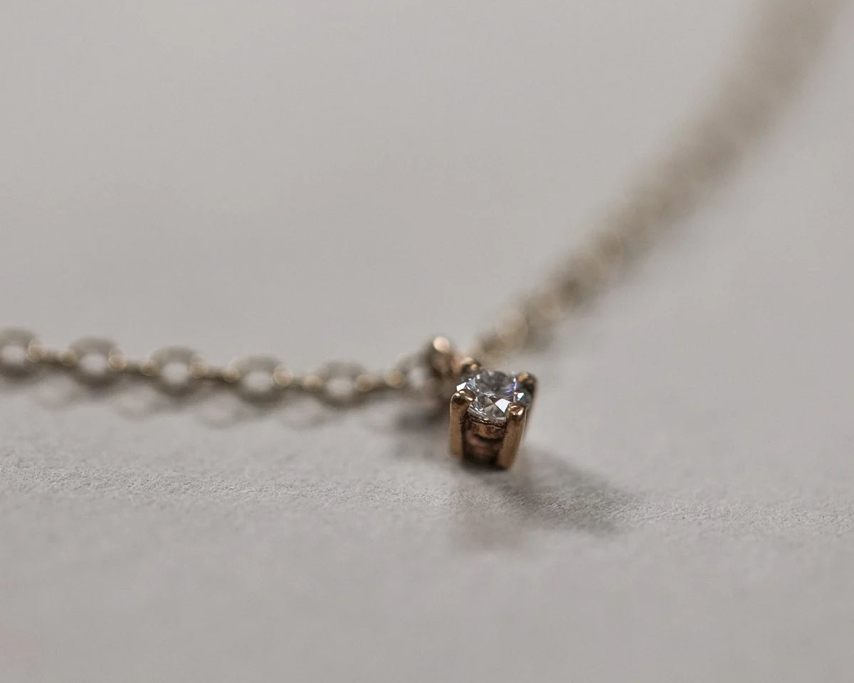 2.5mm white diamond detail gold necklace pendant