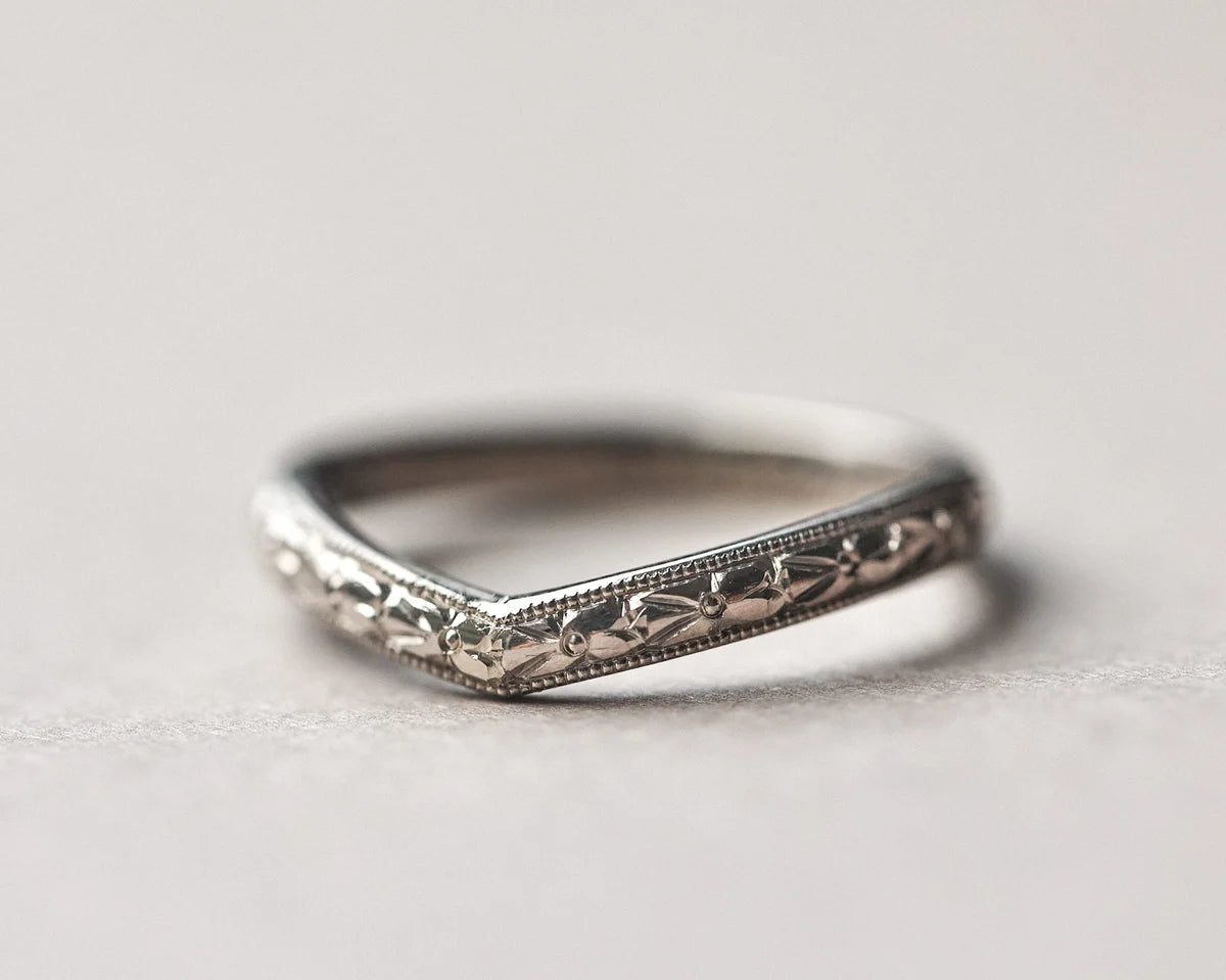 milled edge detail white gold wishbone wedding ring 2.5mm