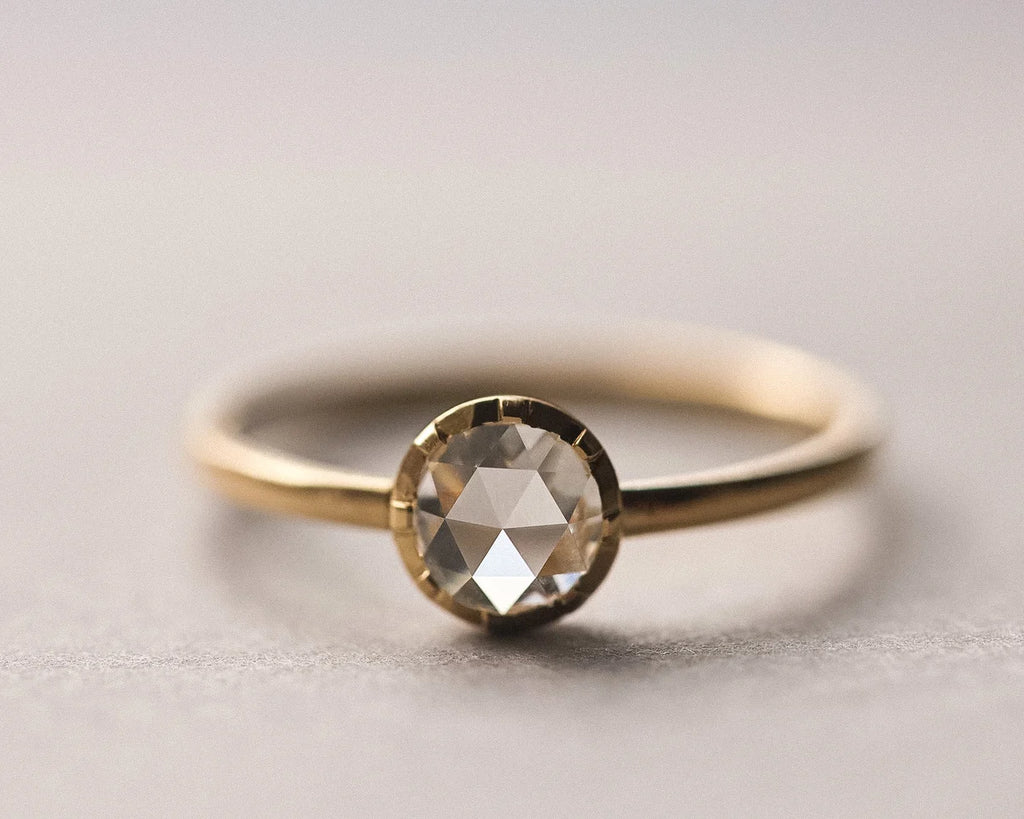 5mm rose-cut diamond solitaire ring in 18ct yellow gold