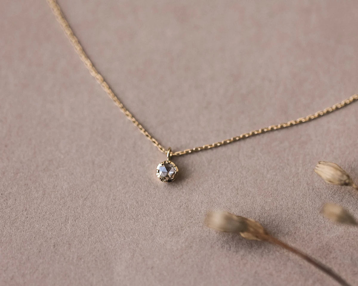 rose cut diamond necklace 18ct gold 3mm pendant fine chain handmade