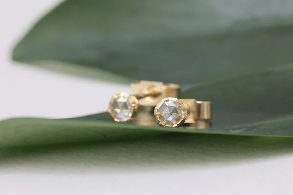 rose cut diamond stud earrings 3mm 18ct gold handmade
