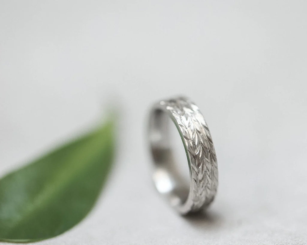 5mm herringbone engraved wedding ring platinum flat court handmade London
