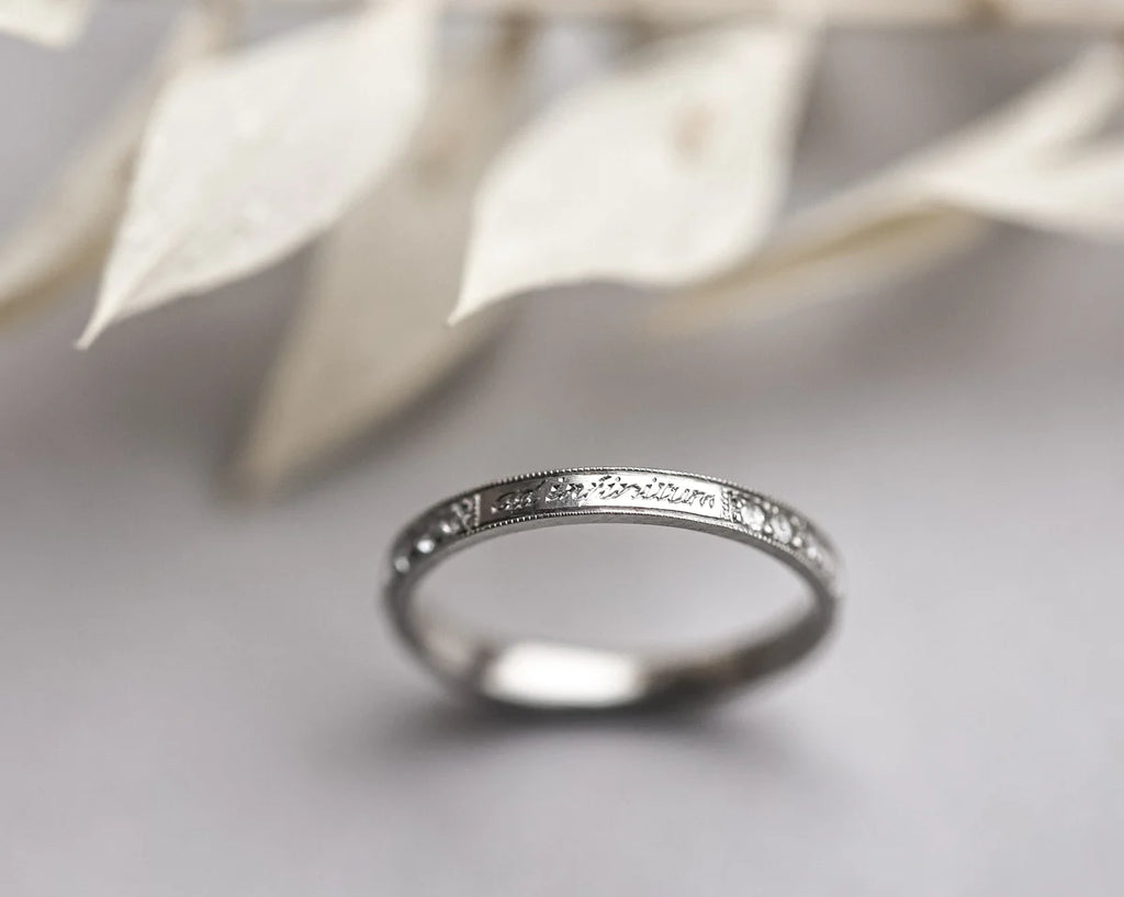 rose cut diamond eternity ring pave platinum 2mm ad infinitum engraving handmade