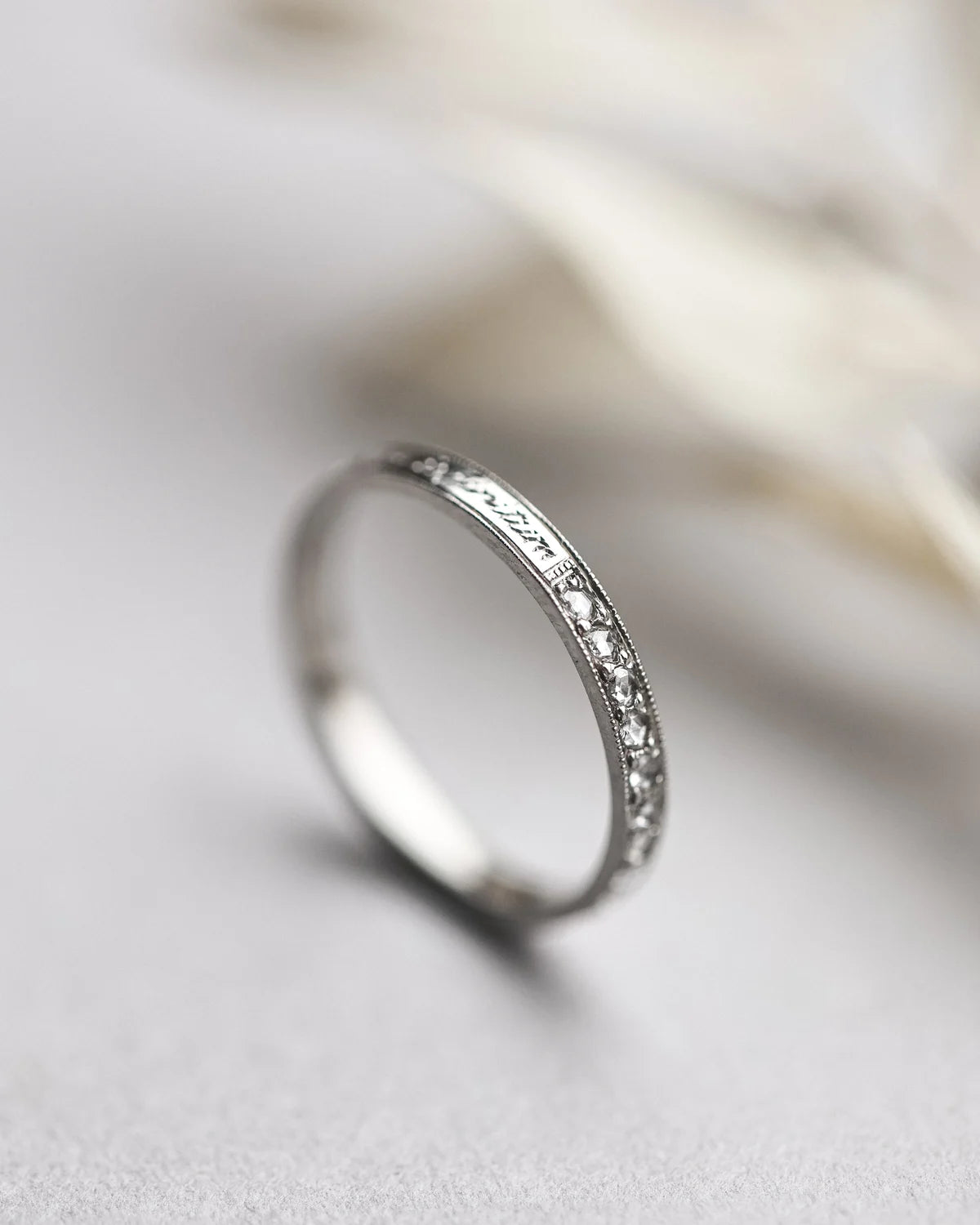 Pavé Rose-Cut Diamond Full Eternity Ring in Platinum with ‘Ad Infinitum’ Engraving (2mm)