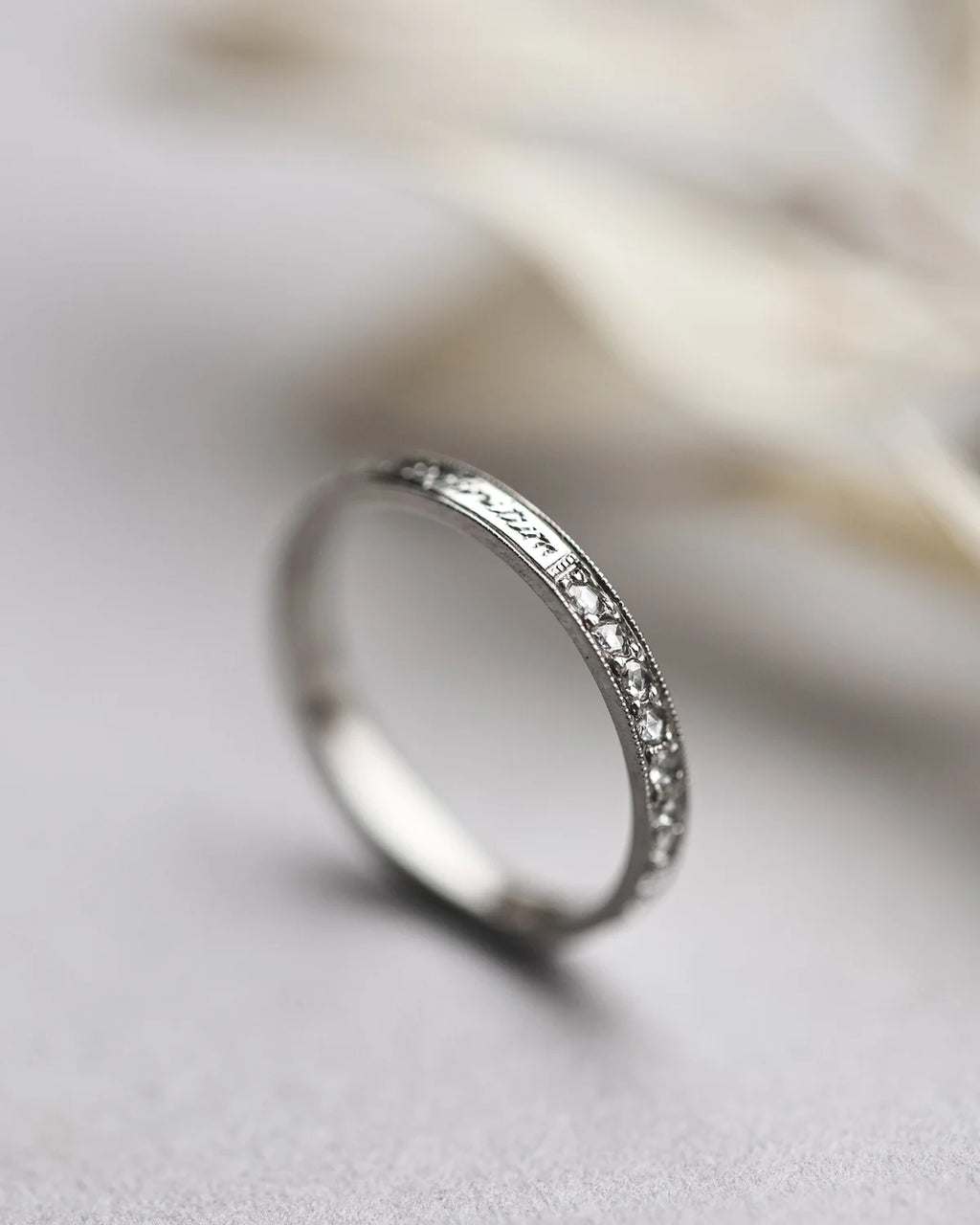 2mm platinum band milled edge diamond eternity ring side view