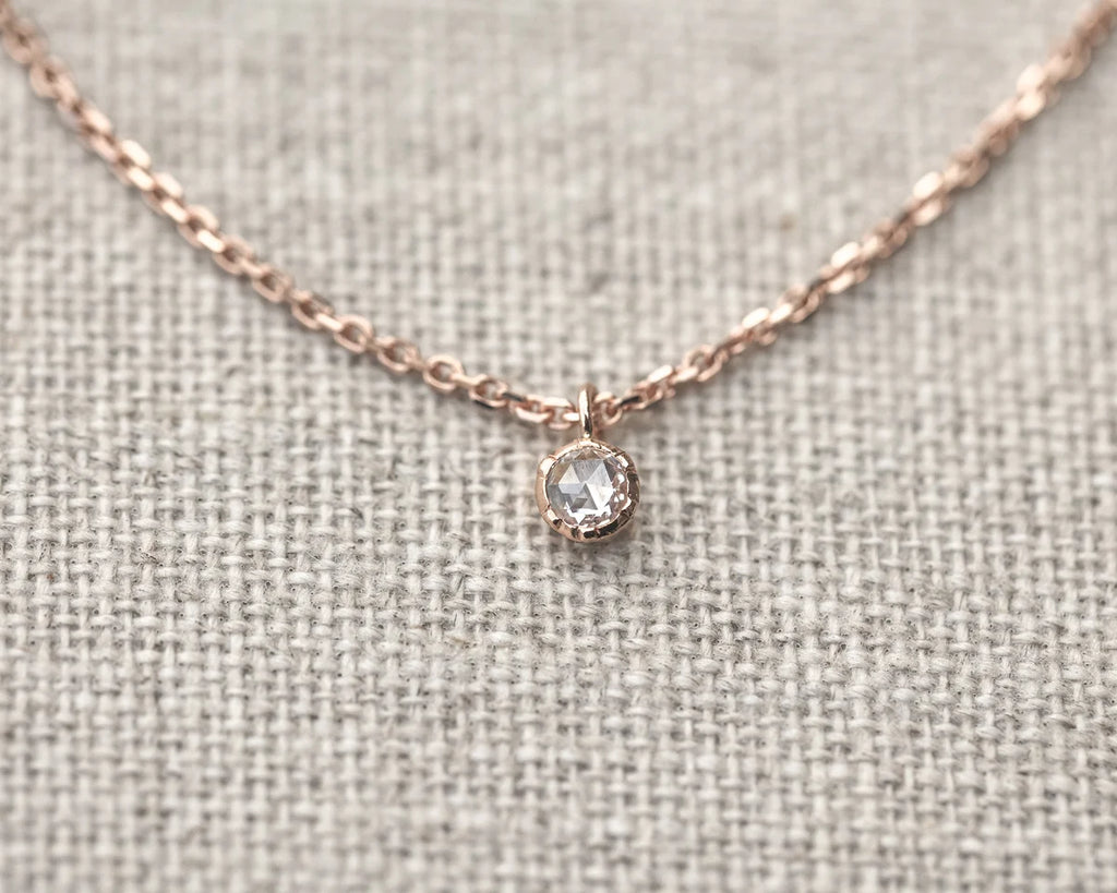 cut down setting detail diamond pendant 18ct rose gold