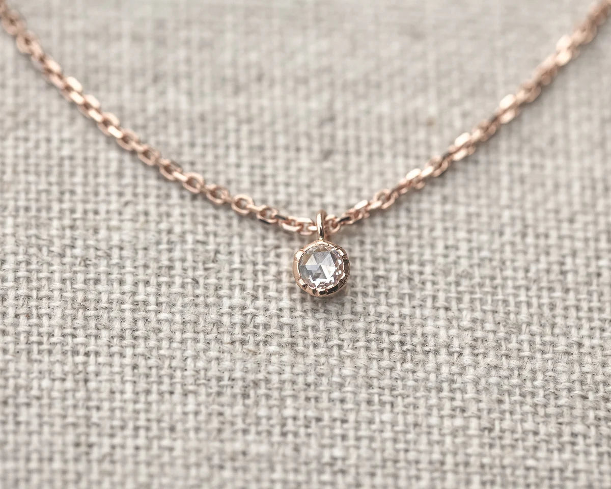 cut down setting detail diamond pendant 18ct rose gold