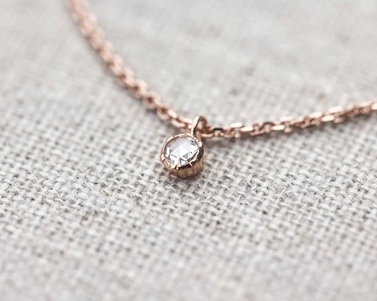 rose cut diamond necklace 18ct rose gold 3mm pendant faceted chain