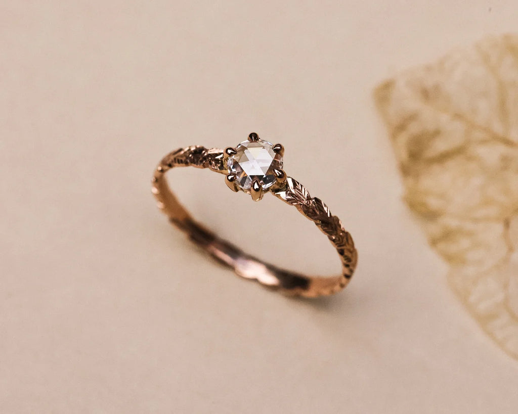 18ct rose gold botanical engagement ring