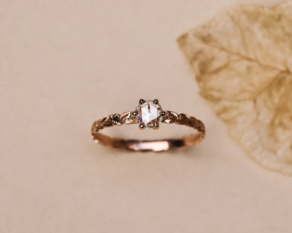 4mm white rose-cut diamond ring handmade in London