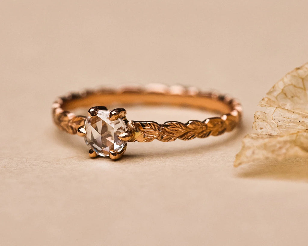 Handmade rose gold engagement ring with rose-cut diamond
