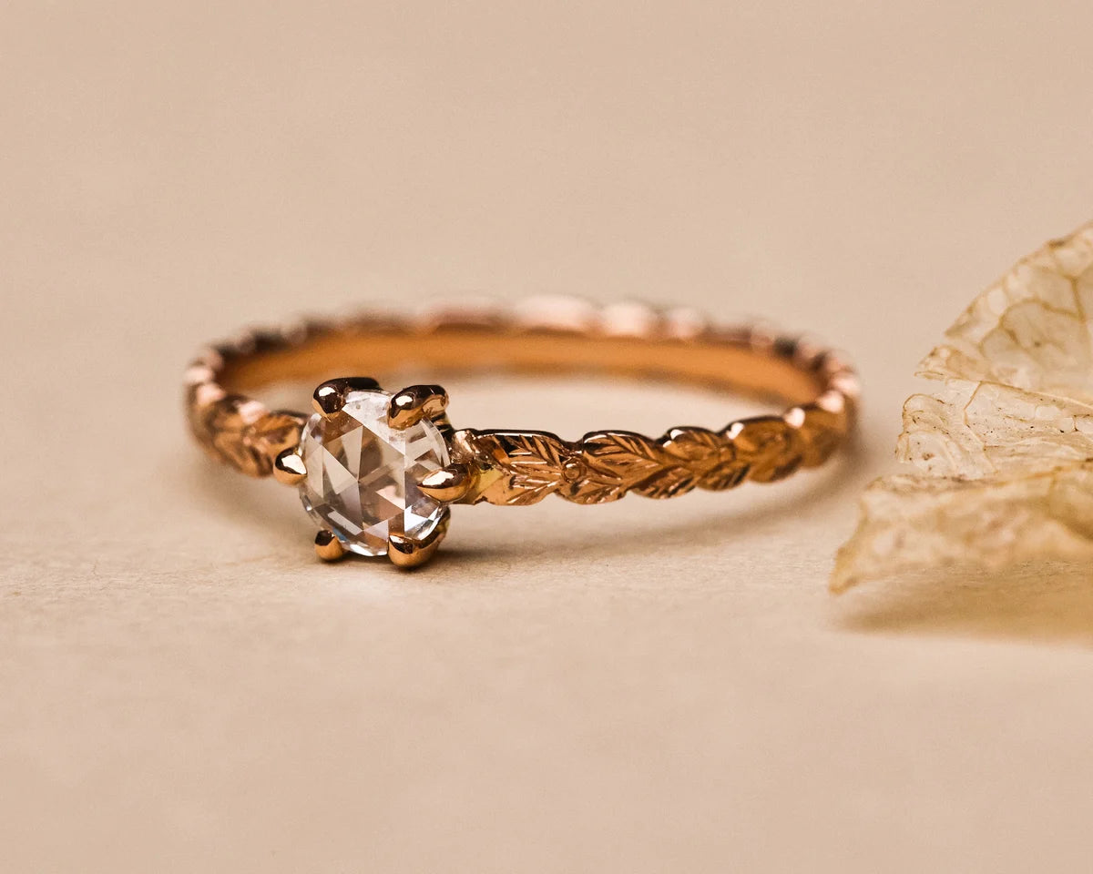 Handmade rose gold engagement ring with rose-cut diamond