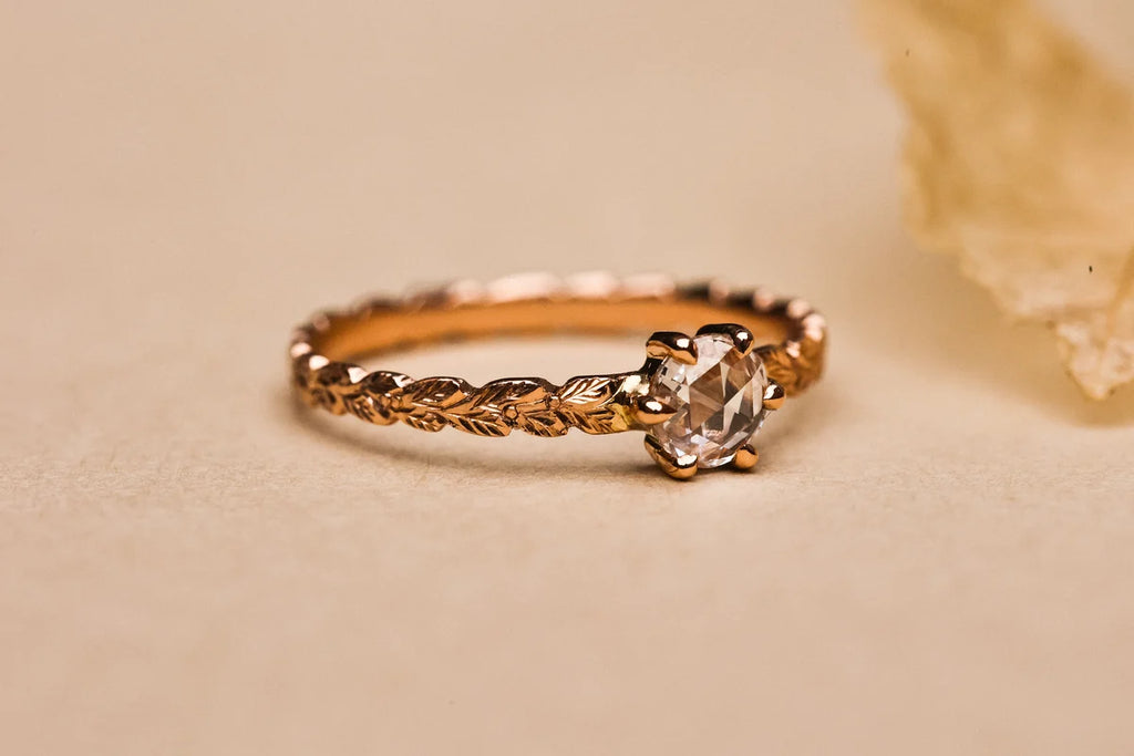 18ct rose gold laurel leaf diamond ring