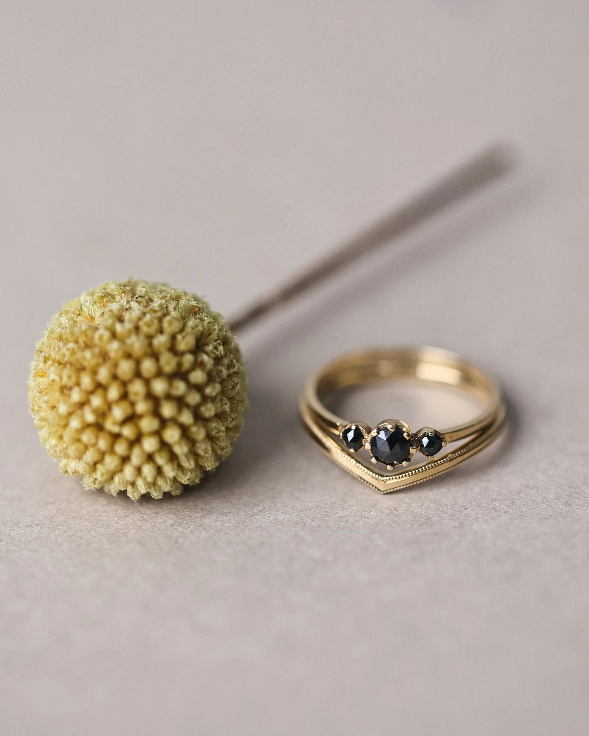 One-of-a-Kind Black Rose-Cut Diamond Trilogy Ring in 18ct Gold