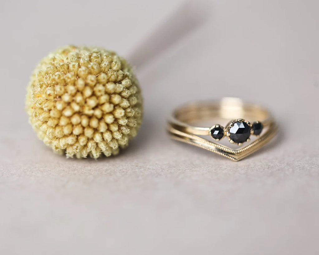 One-of-a-Kind Black Rose-Cut Diamond Trilogy Ring in 18ct Gold
