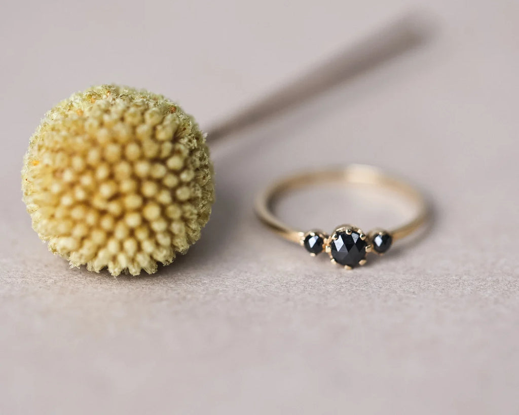 One-of-a-Kind Black Rose-Cut Diamond Trilogy Ring in 18ct Gold