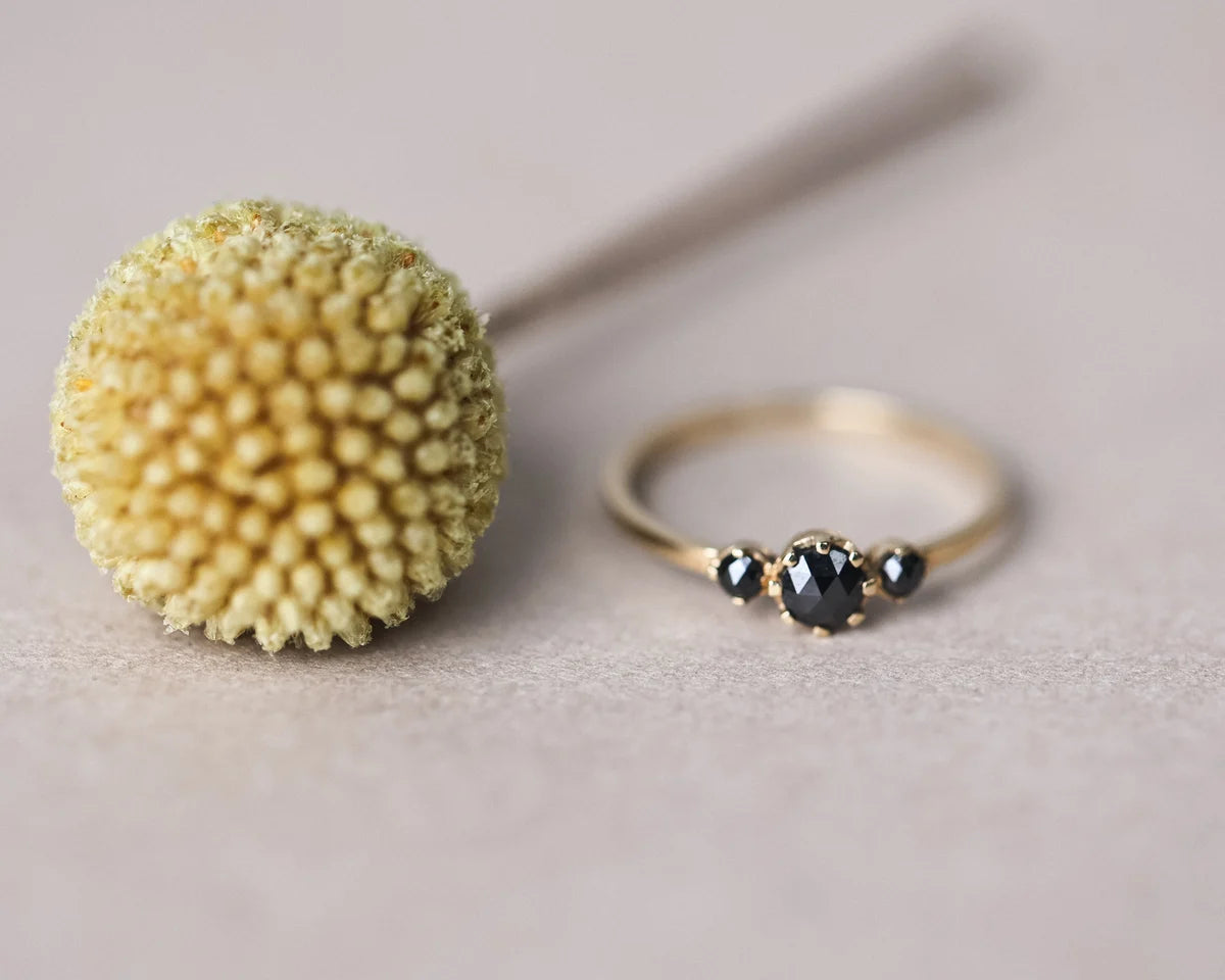One-of-a-Kind Black Rose-Cut Diamond Trilogy Ring in 18ct Gold