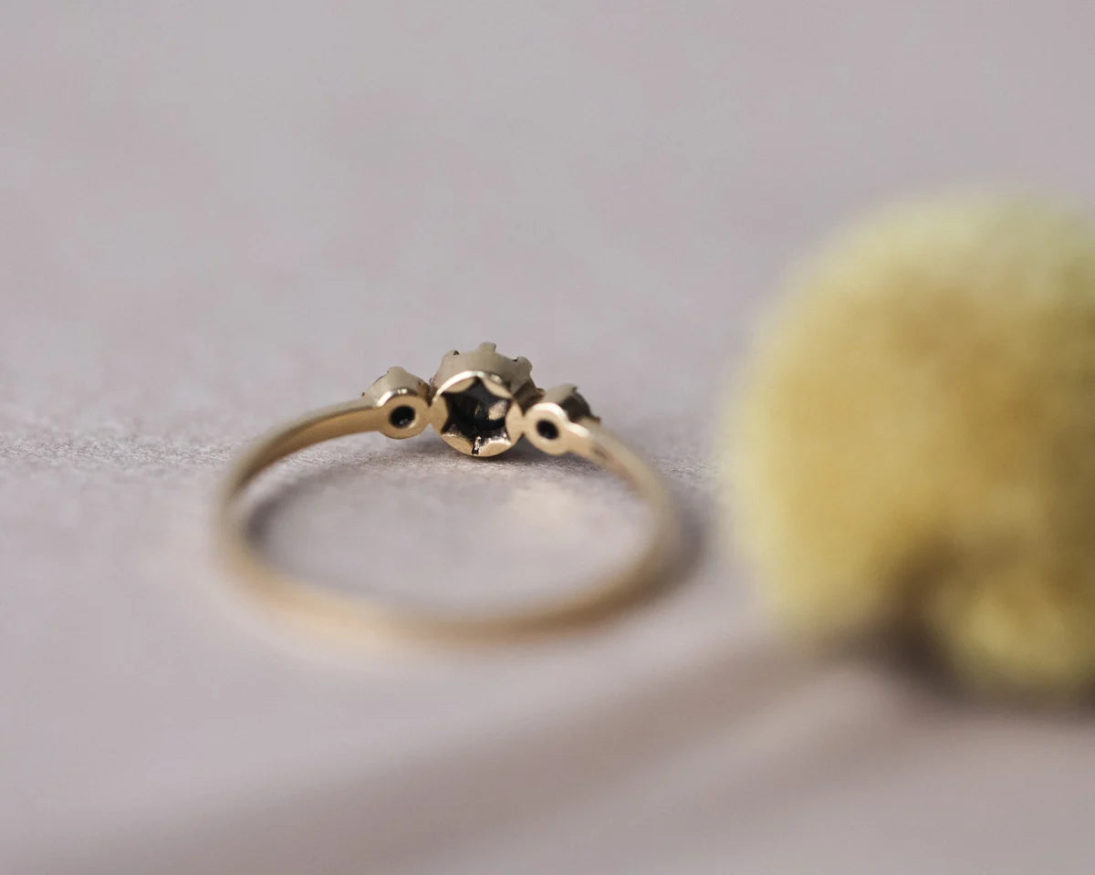 One-of-a-Kind Black Rose-Cut Diamond Trilogy Ring in 18ct Gold