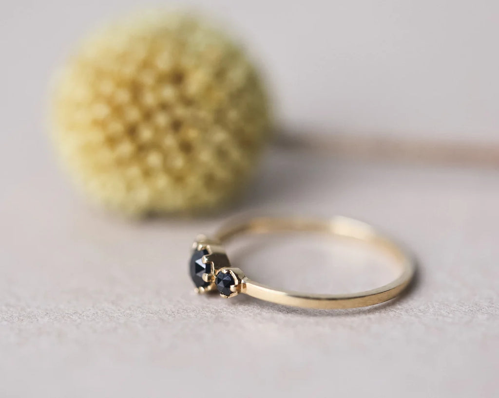 fine gold band 1.2mm black diamond ring side view
