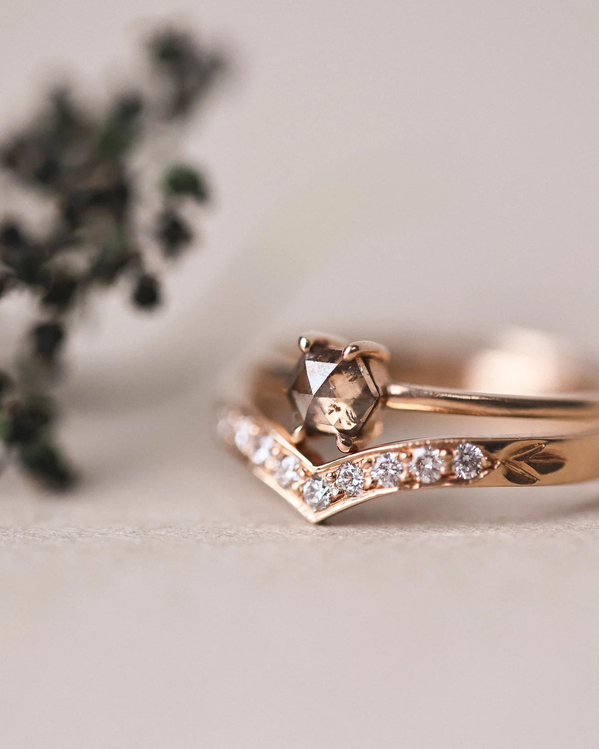 One-of-a-Kind Hexagonal Diamond Ring in 18ct Rose Gold