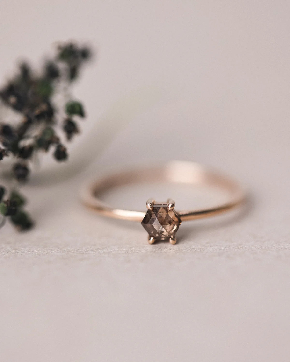 One-of-a-Kind Hexagonal Diamond Ring in 18ct Rose Gold