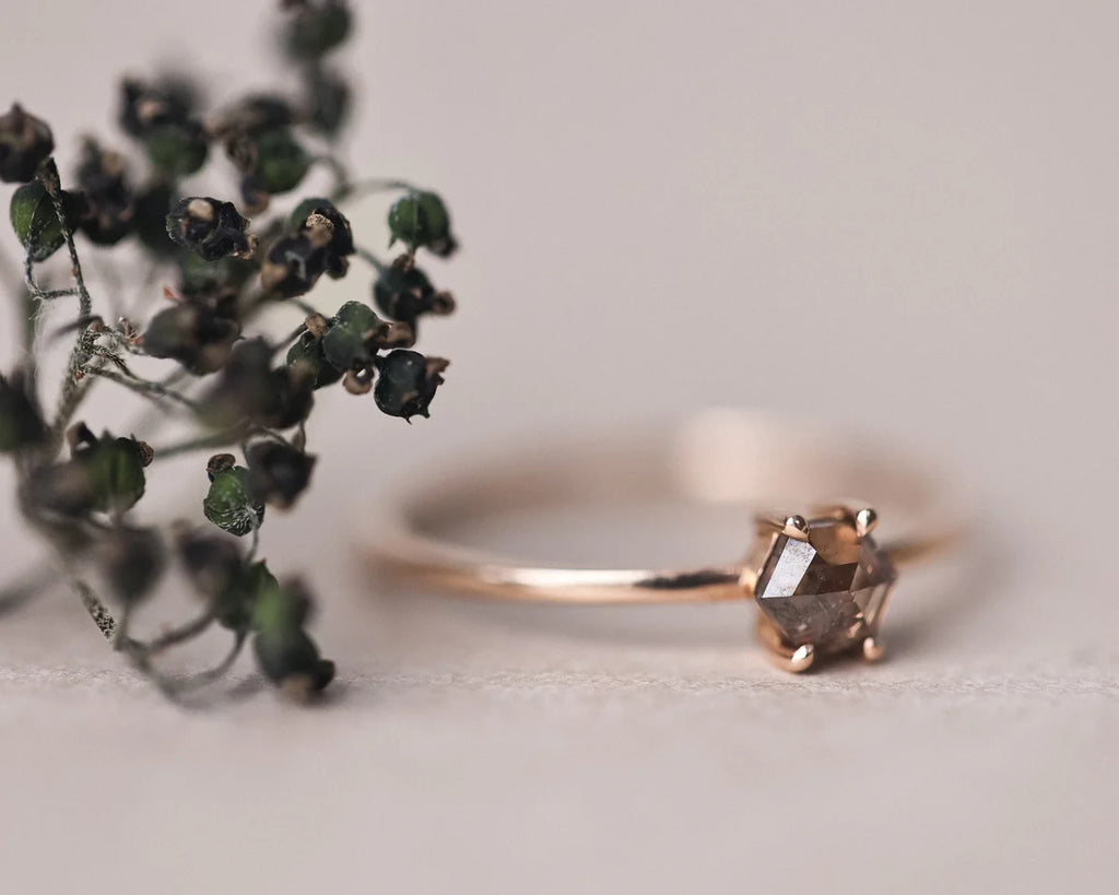 fine rose gold band 1.1mm hexagon diamond ring side view