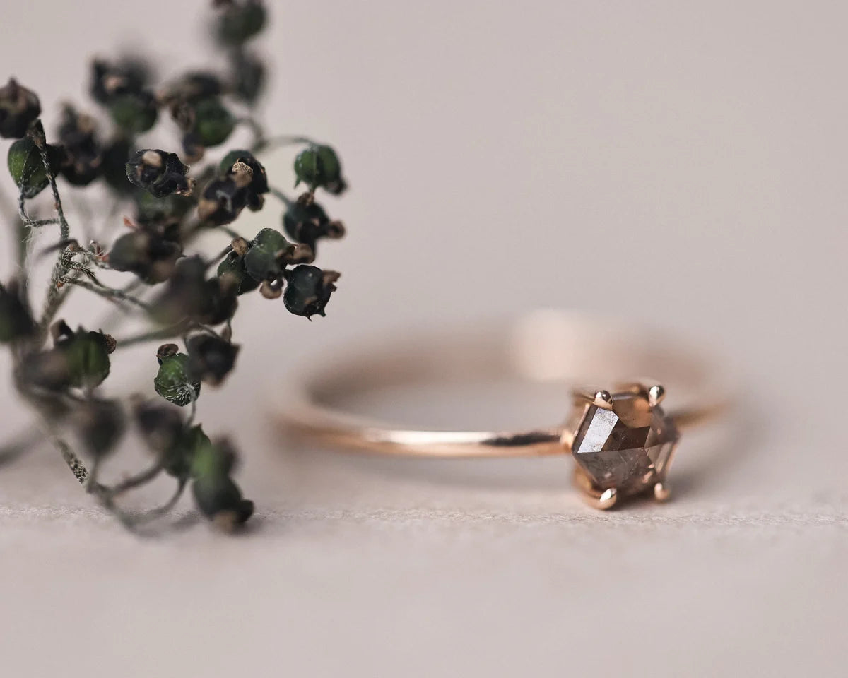 fine rose gold band 1.1mm hexagon diamond ring side view
