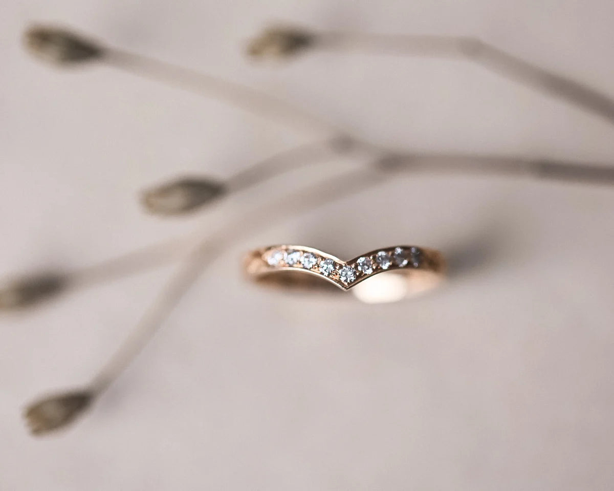 delicate diamond wishbone ring rose gold V shape band
