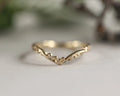 wishbone V shape band detail engraved floral ring gold