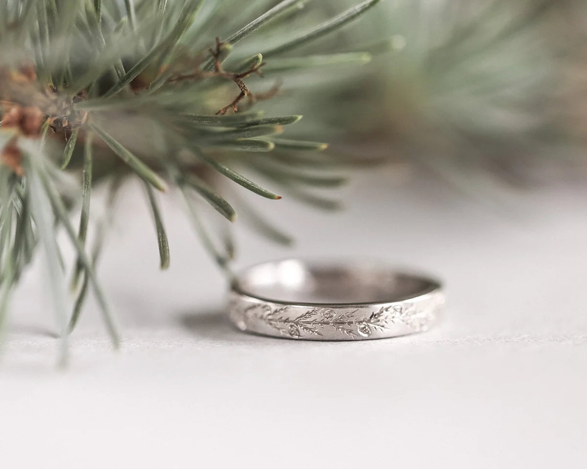 fir engraved wedding ring platinum 3mm flat court handmade London