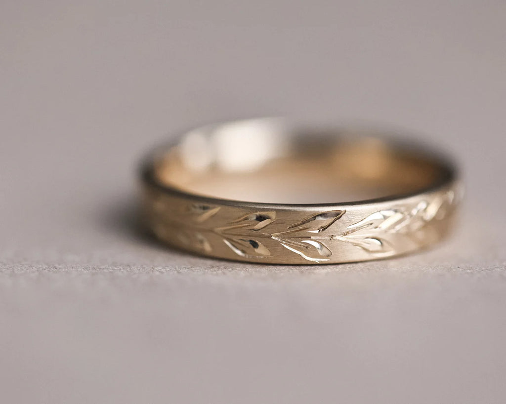 4mm-olive-leaf-engraved-flat-court-wedding-ring-9ct-yellow-gold