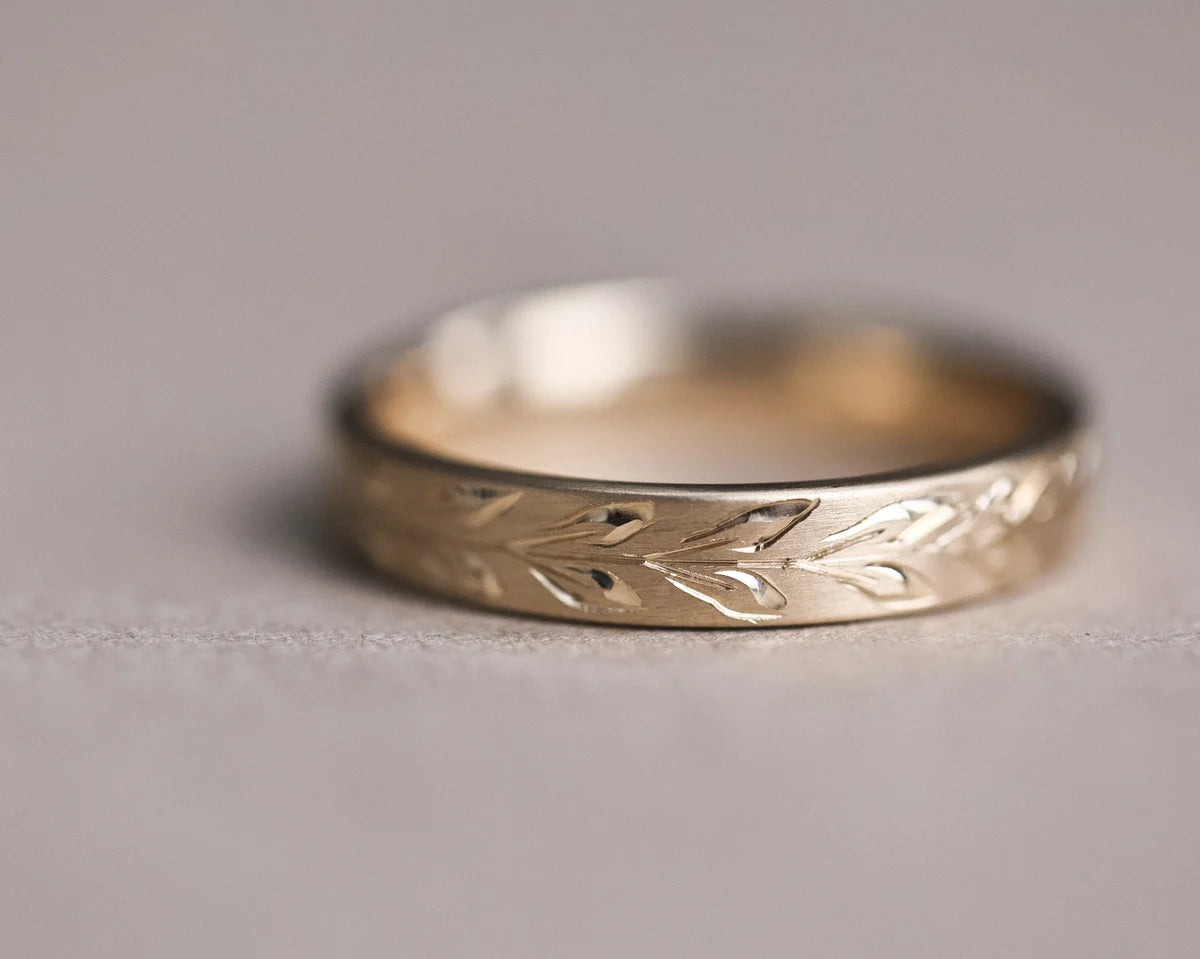 4mm-olive-leaf-engraved-flat-court-wedding-ring-9ct-yellow-gold