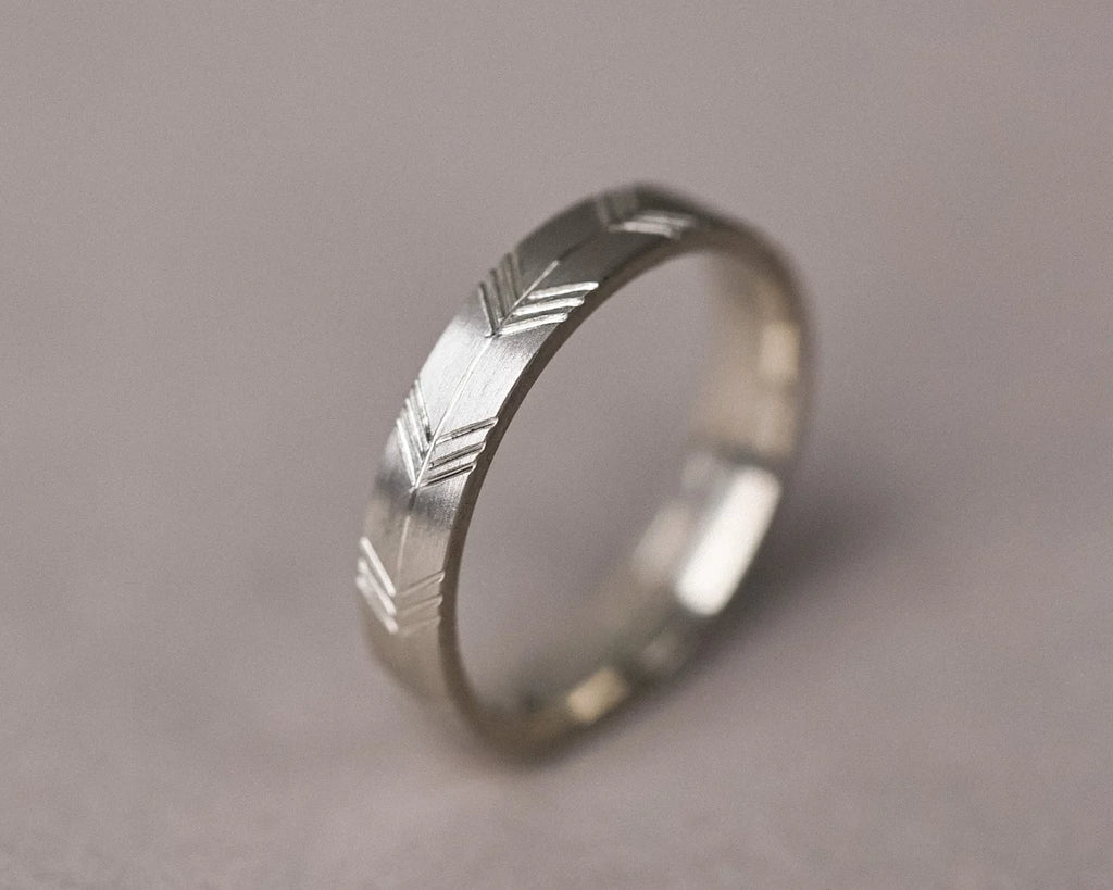 white gold wedding band 4mm japanese arrow pattern engraved ring