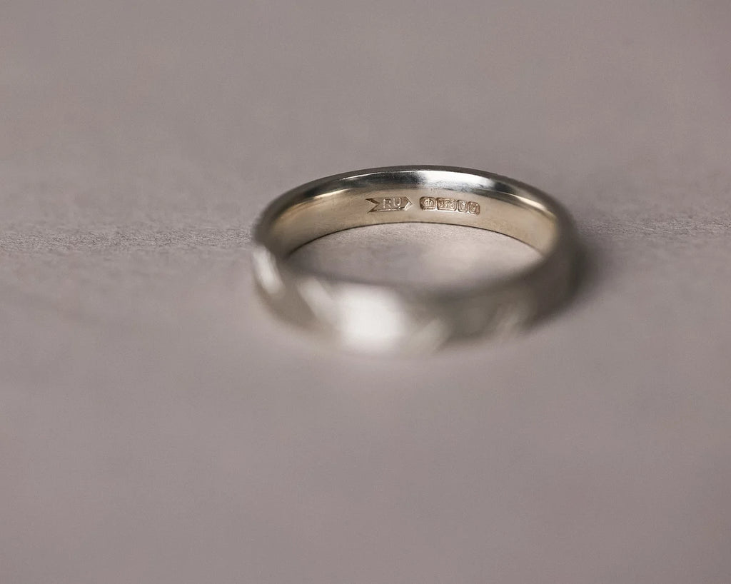Silver ring on a gray background