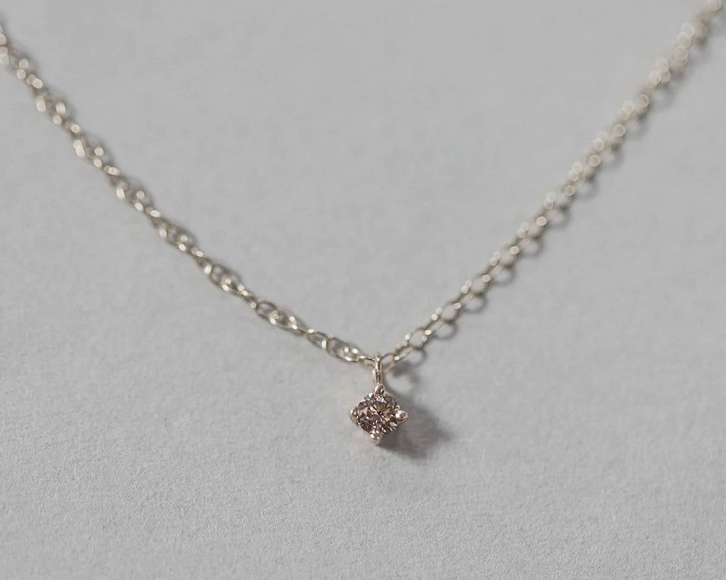 champagne diamond necklace 3mm 9ct gold pendant fine chain handmade London