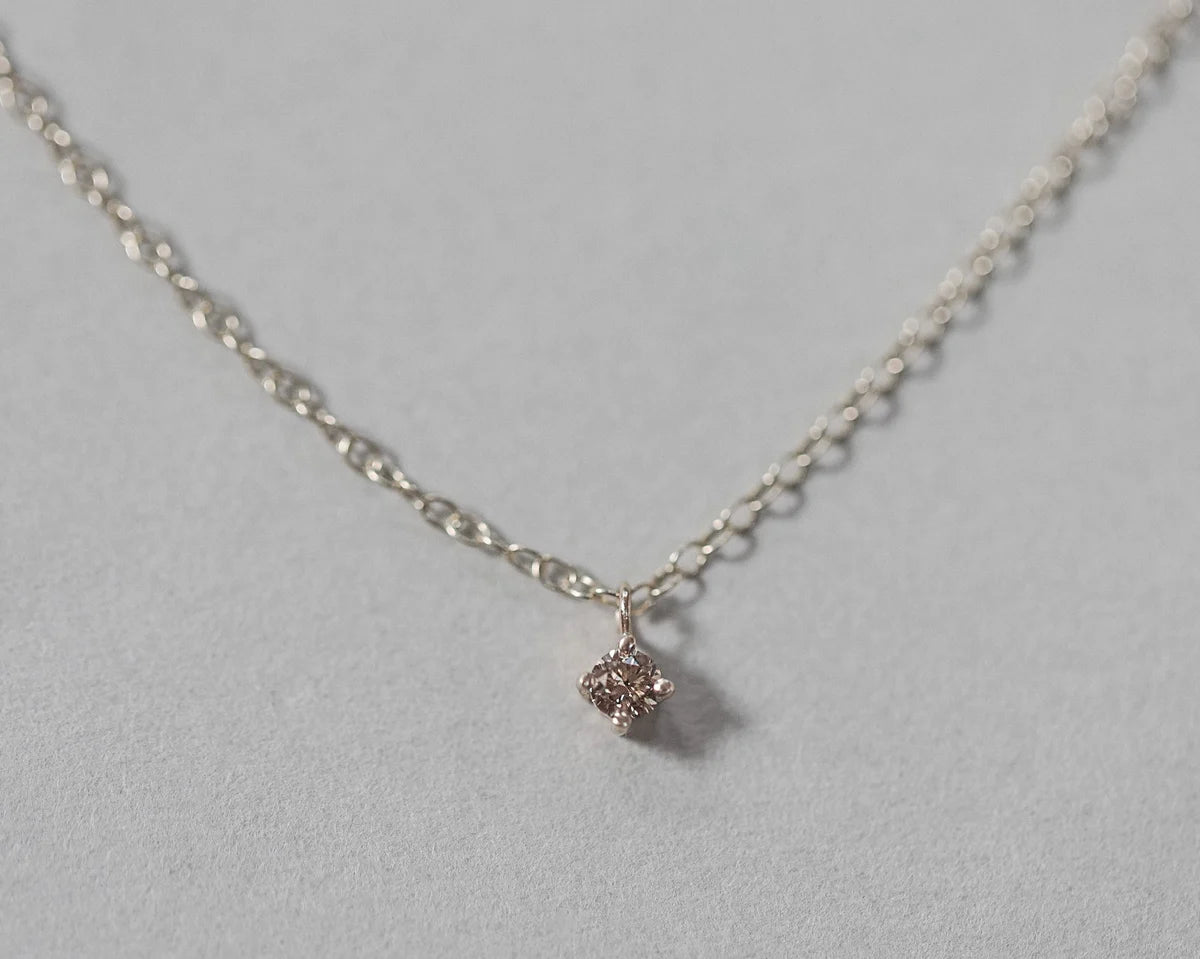 champagne diamond necklace 3mm 9ct gold pendant fine chain handmade London