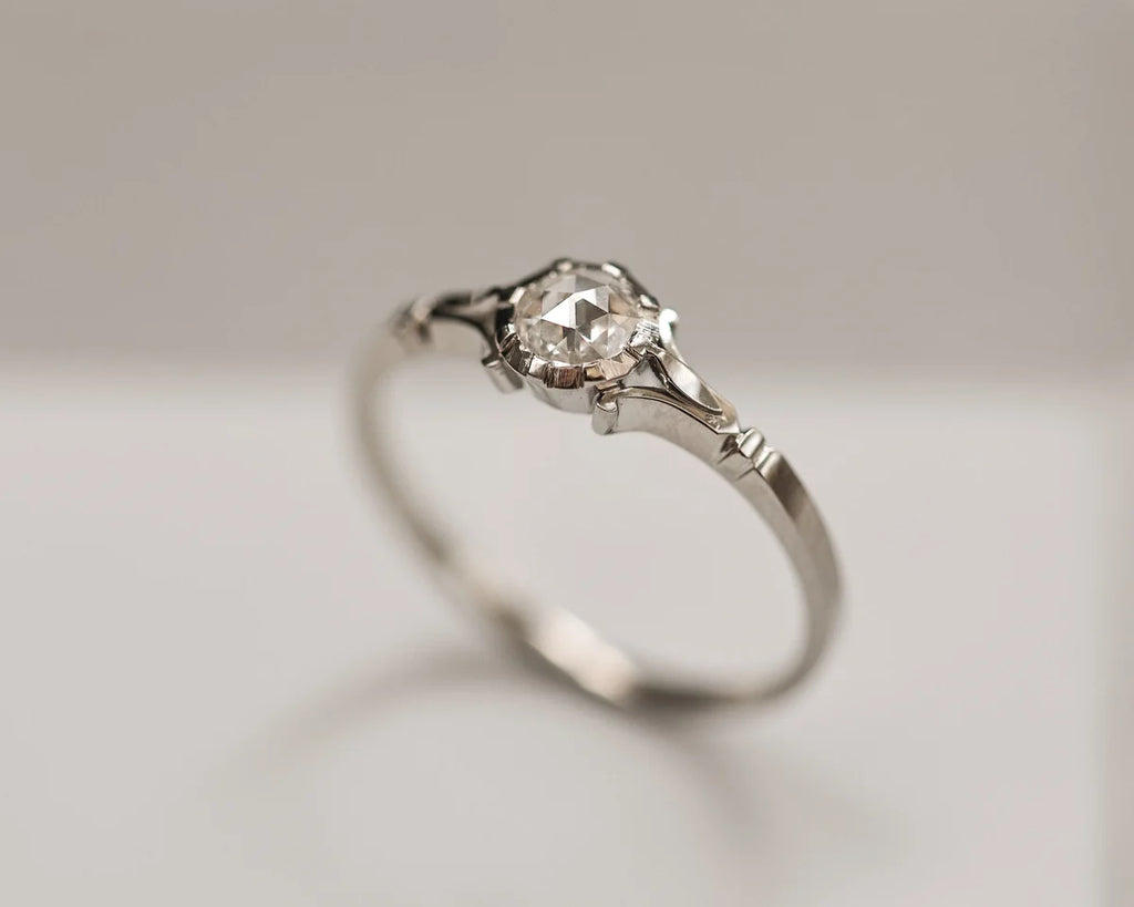natural diamond detail rose cut stone platinum setting