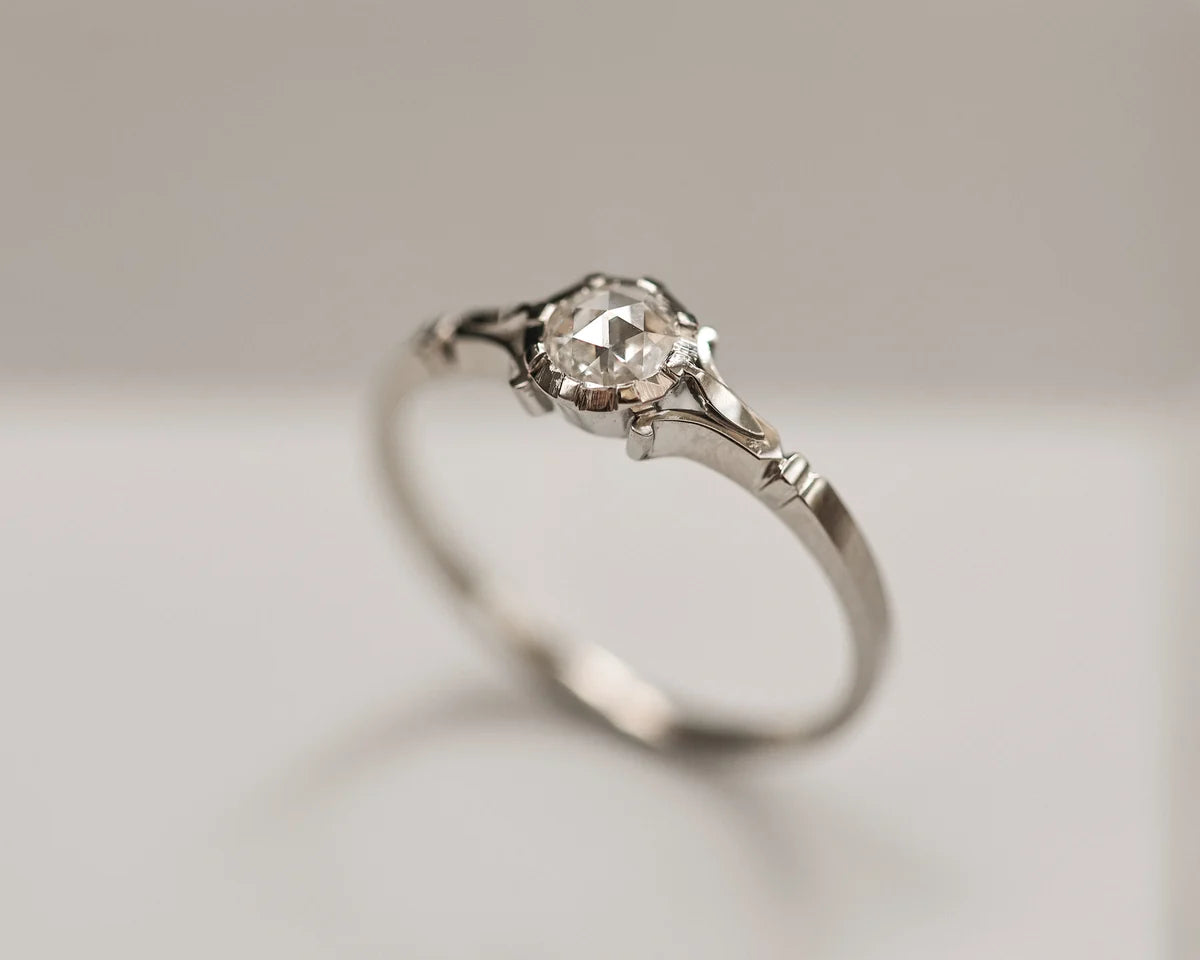 natural diamond detail rose cut stone platinum setting