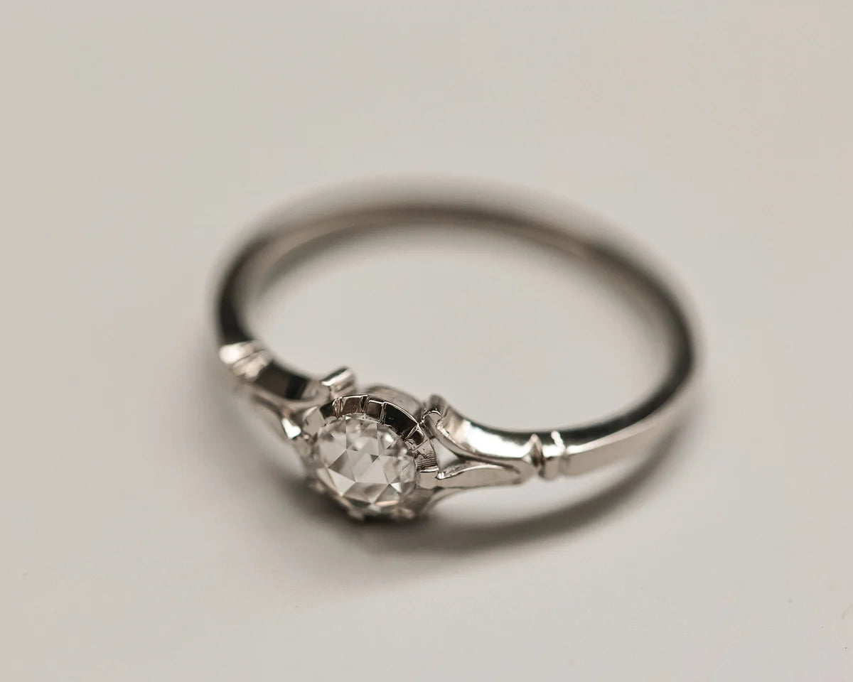 fleur de lys engraving detail platinum ring band