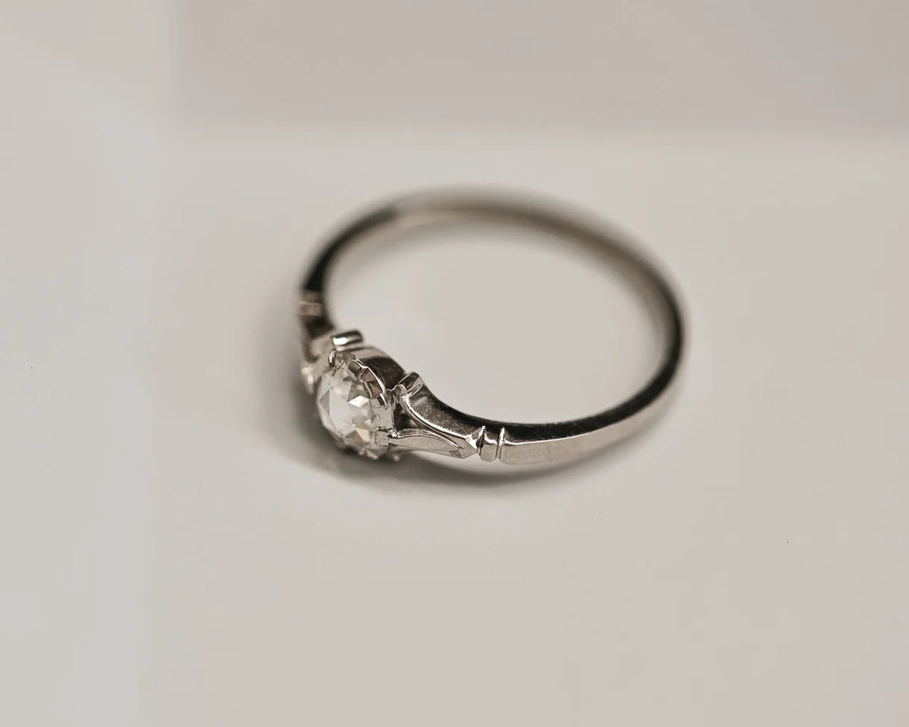 profile view rose cut diamond ring platinum fine band