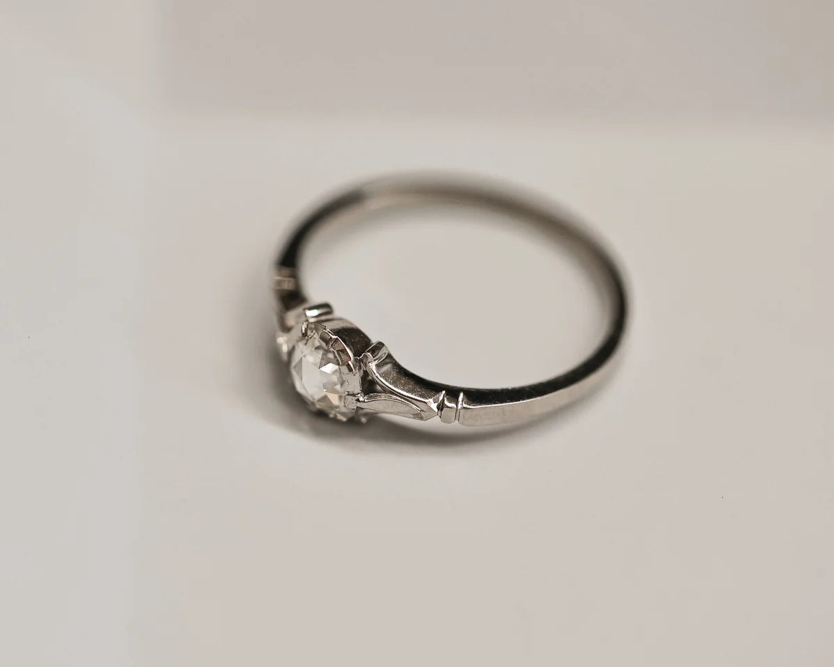 profile view rose cut diamond ring platinum fine band